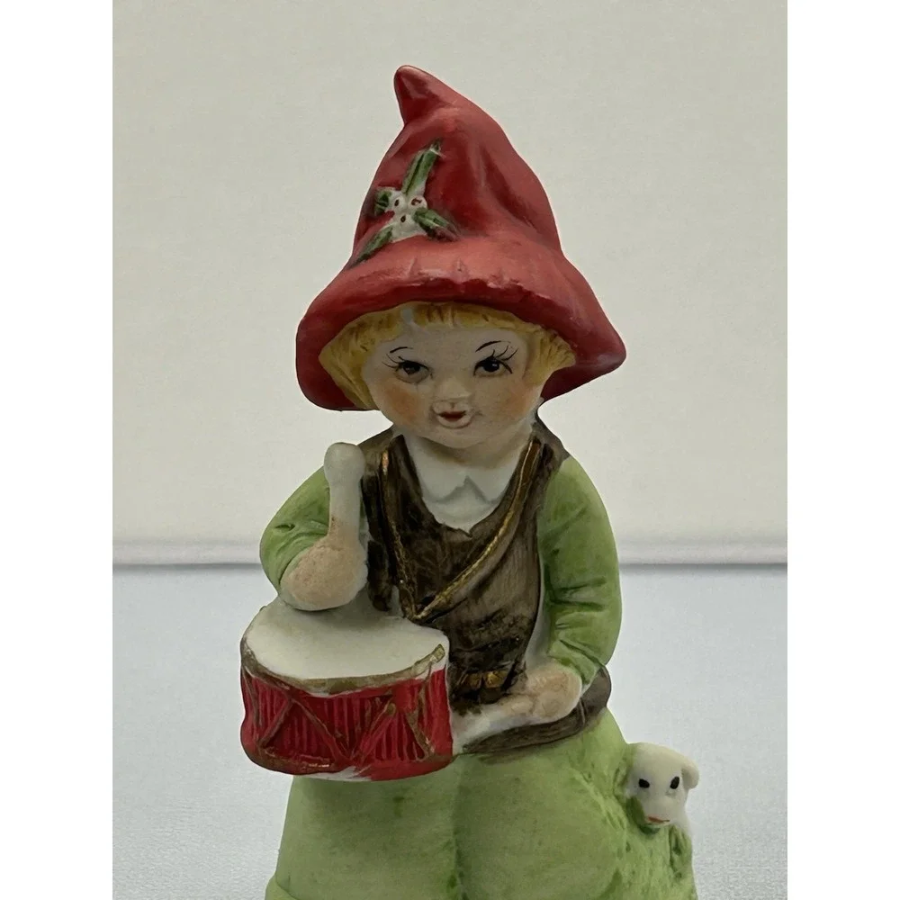 Vintage 1980 MWC Little Drummer Boy Bell Figurine Lamb Taiwan Christmas Ceramic